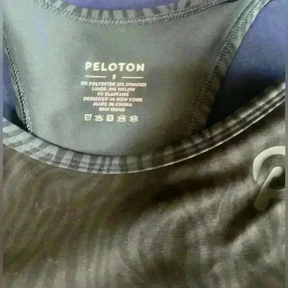 Peloton Cadent High Neck Racerback Bra Size Small Animal Print Black/Blue Gym - Picture 2 of 7